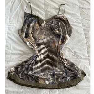 Xhilaration Vintage Silk Like Grunge Animal Print Y2K Camisole Top Size Large
